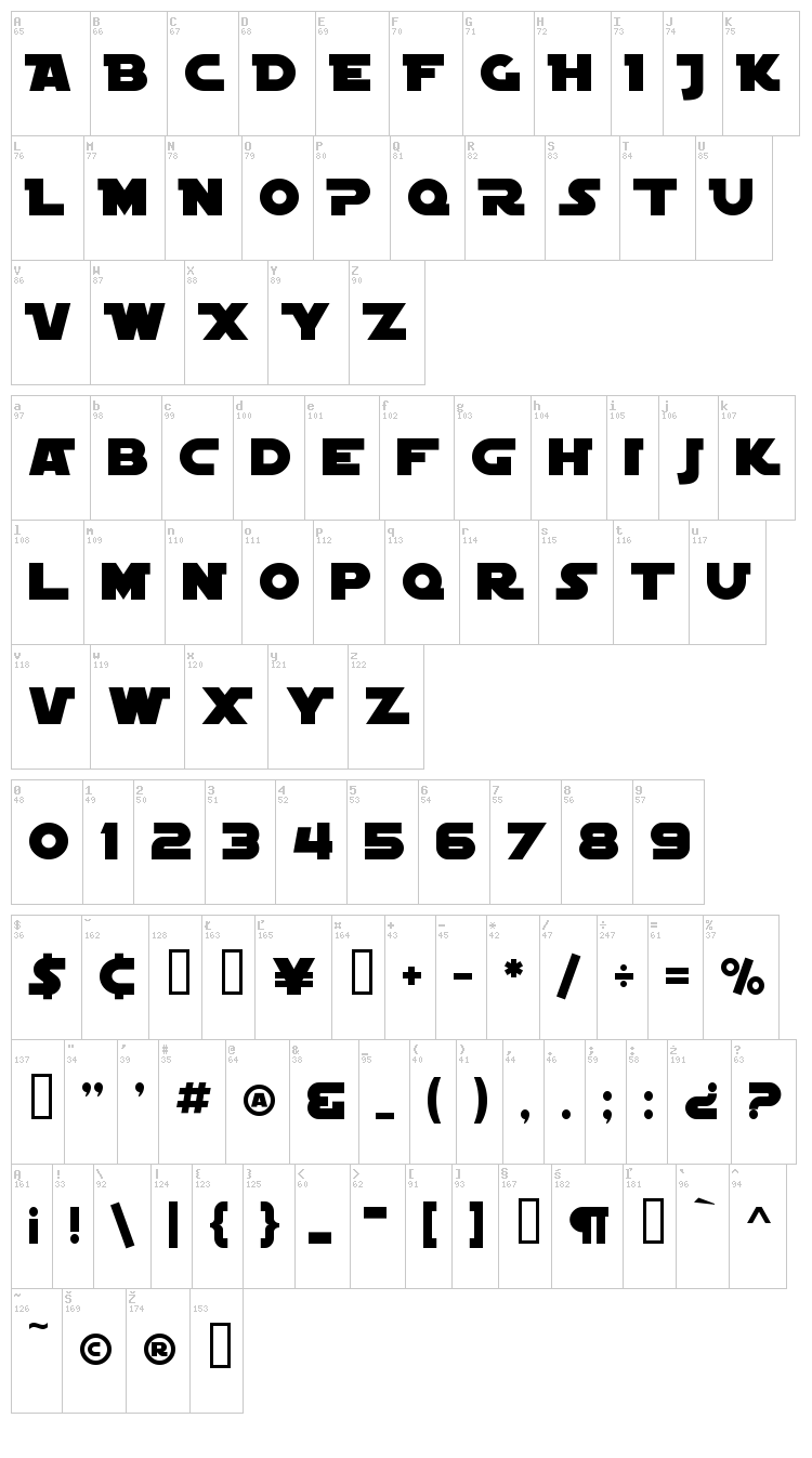 SF Distant Galaxy Symbols font map